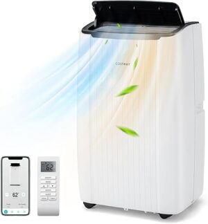 COSTWAY Climatiseur Mobile Silencieux 12000BTU, 6 EN 1, Refroidissement 42m²+,Chauffage,Ventilateur,Déshumidificateur,Mode Nuit,Climatisation Rapide,Clim Mobile