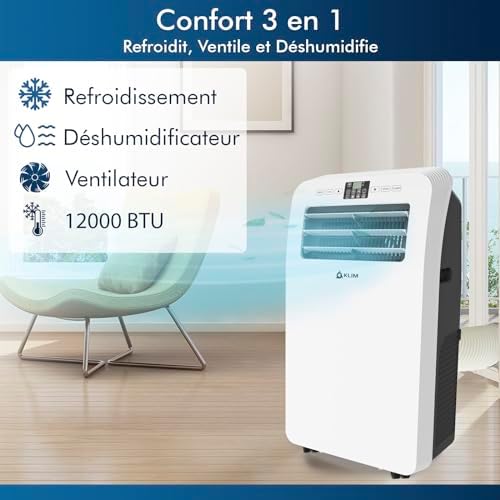 KLIM AC12000 | Climatiseur Mobile 12 000 BTU Puissant & Silencieux + NOUVEAUTÉ 2024 + Déshumidificateur + Ventilateur et Climatisation + Clim Mobile avec Télécommande + GARANTI... – Image 3