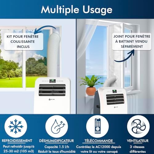 KLIM AC12000 | Climatiseur Mobile 12 000 BTU Puissant & Silencieux + NOUVEAUTÉ 2024 + Déshumidificateur + Ventilateur et Climatisation + Clim Mobile avec Télécommande + GARANTI... – Image 4
