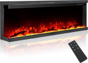 M.C.Haus Cheminée Electrique de Luxe à 3 Faces avec 3 Possibilités D'installation, Cheminée Encastrée dans Un Mur Multimédia, Effet de Flamme Electrique avec 9 Couleurs, 1800W,...