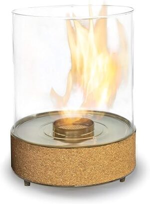 Planika Dancing Flames Cheminée Bioéthanol de Table - Intérieur et Extérieur - Accessoire Cheminée - Lanterne de Jardin - Design Spectaculaire - Chêne - 25,1 x 35,3 cm