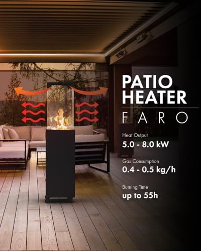 Planika Faro - Foyer Décoratif avec Cheminée pour Jardin - Chauffage de Terrasse au Gaz Propane - Extérieur - Portable - Minimaliste - Noir - avec Hosse de Protection - 8kW – Image 2