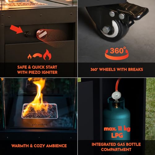 Planika Faro - Foyer Décoratif avec Cheminée pour Jardin - Chauffage de Terrasse au Gaz Propane - Extérieur - Portable - Minimaliste - Noir - avec Hosse de Protection - 8kW – Image 5