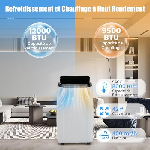 RELAX4LIFE Climatiseur Mobile Silencieux 6 en 1, Climatiseur Portable, Refroidisseur, Ventilateur, Déshumidificateur, Chauffage, Auto, Mode Nuit, Clim Mobile, Faible Conso,... – Image 2