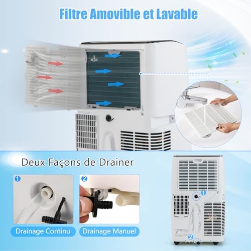 RELAX4LIFE Climatiseur Mobile Silencieux 6 en 1, Climatiseur Portable, Refroidisseur, Ventilateur, Déshumidificateur, Chauffage, Auto, Mode Nuit, Clim Mobile, Faible Conso,... – Image 4