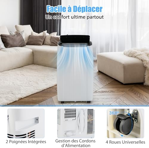 RELAX4LIFE Climatiseur Mobile Silencieux 6 en 1, Climatiseur Portable, Refroidisseur, Ventilateur, Déshumidificateur, Chauffage, Auto, Mode Nuit, Clim Mobile, Faible Conso,... – Image 5
